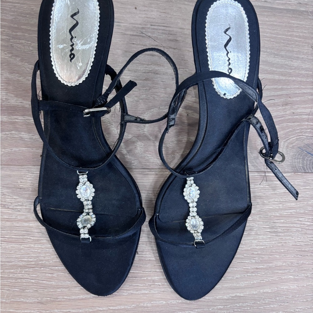 Nina Black Sandals with Crystal Embellishments